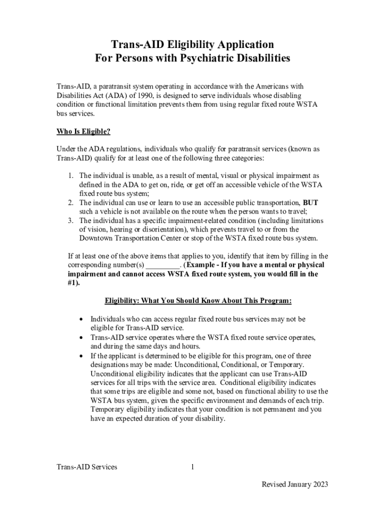  TransAID Eligibility Application Fill and Sign Printable Template 2023-2024