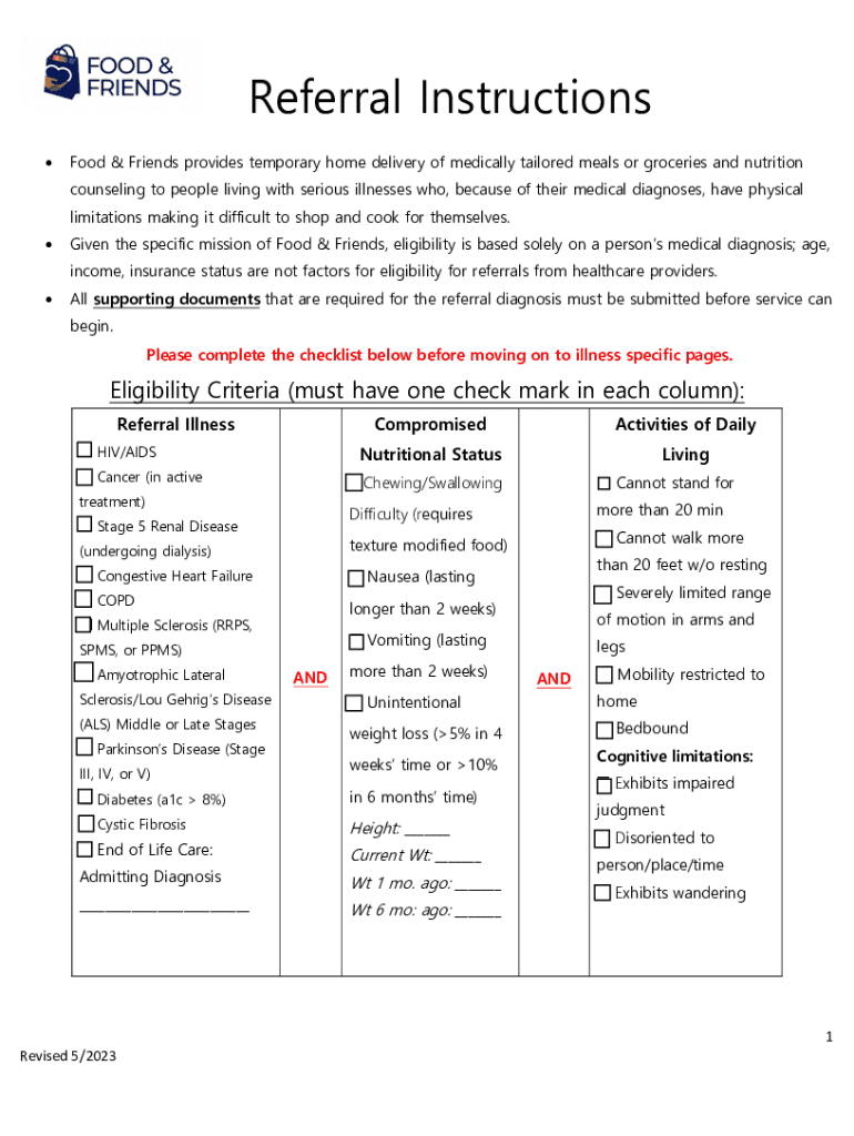 Section I Instructions for Pediatric Referral Form