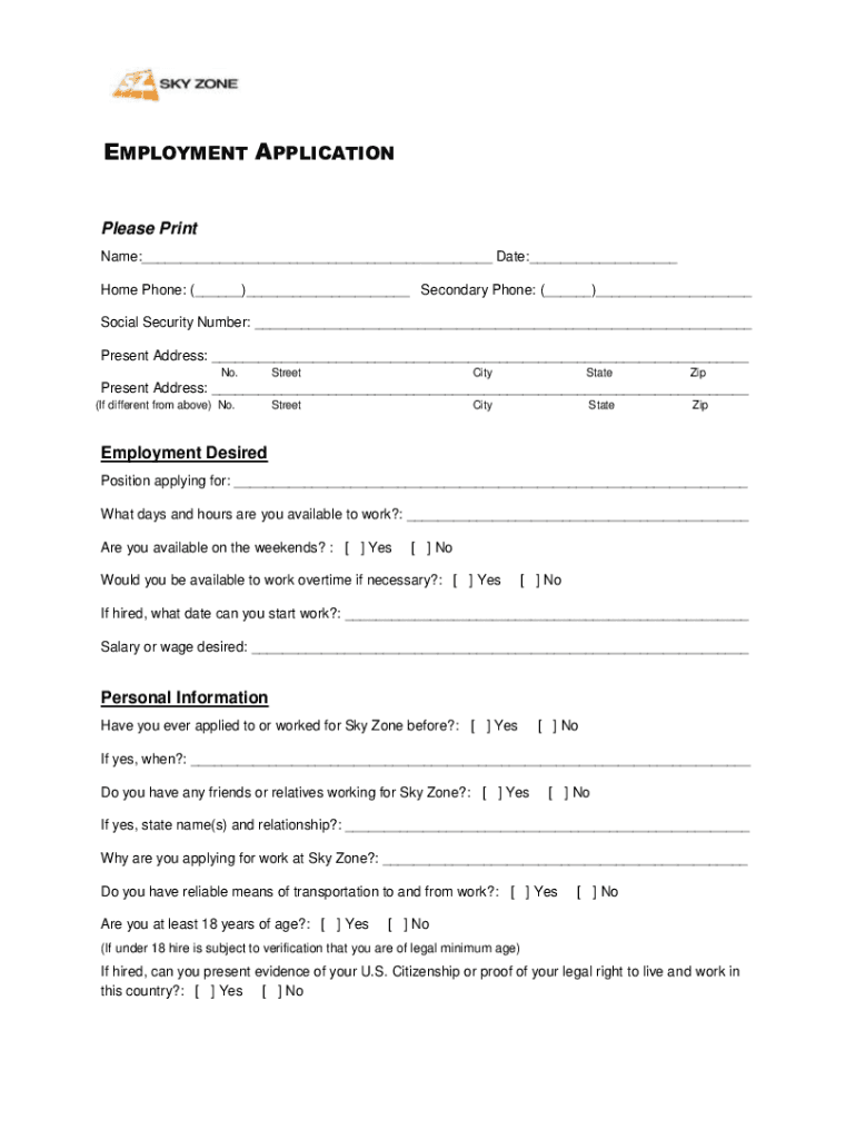  EMPLOYMENT APPLICATION Please Print Name 2015-2024