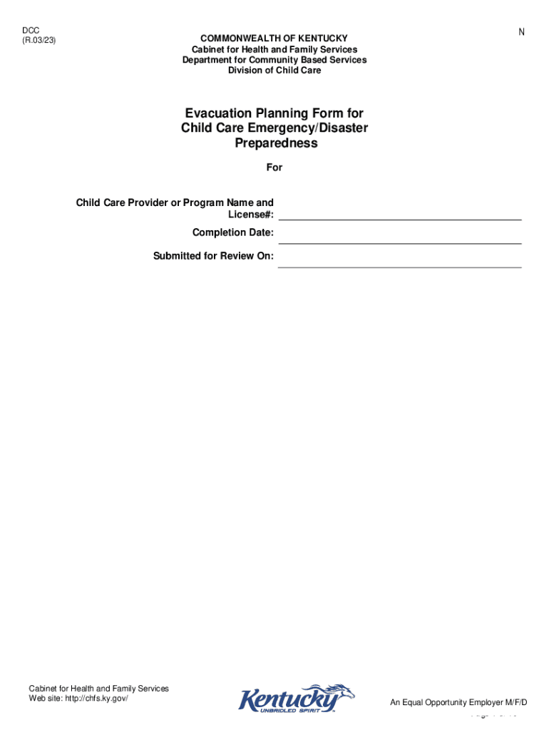 Evacuation Planning Form for Child Care Emergency 2023-2024
