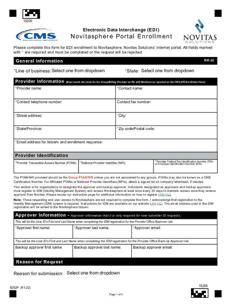 EDI 8292P JH JL Novitasphere Portal Enrollment Form This Form is for Providers in the JH JL Areas to Enroll for Using the Online