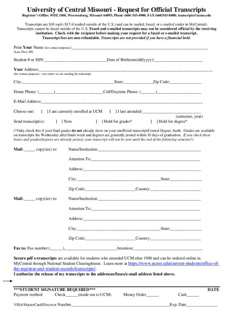 Request for Official Transcripts  Form
