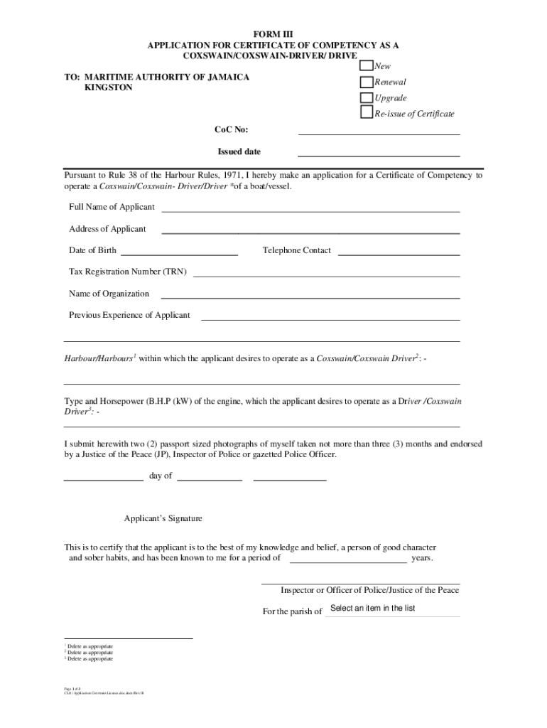  Form 3 Application for Certificate of Competency as a 2021-2024
