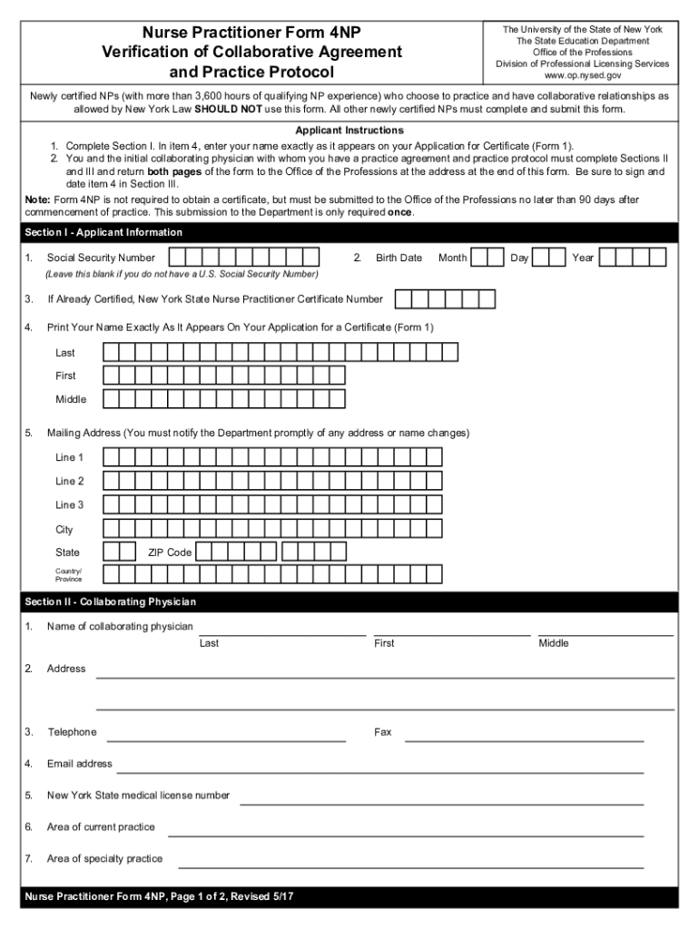 Form 4NP Verification of Collaborative Agreement and