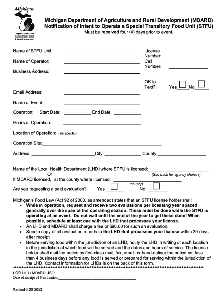  Notification of Intent to Operate a Special Transitory Food Unit STFU Fillable PDF Form Notification of Intent to Operate a Spec 2023-2024