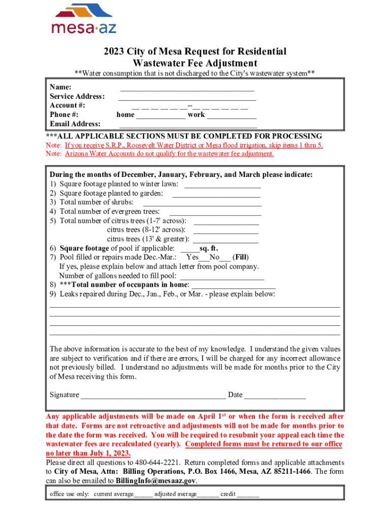  Get AZ Request for Residential Wastewater Fee Adjustment 2023-2024