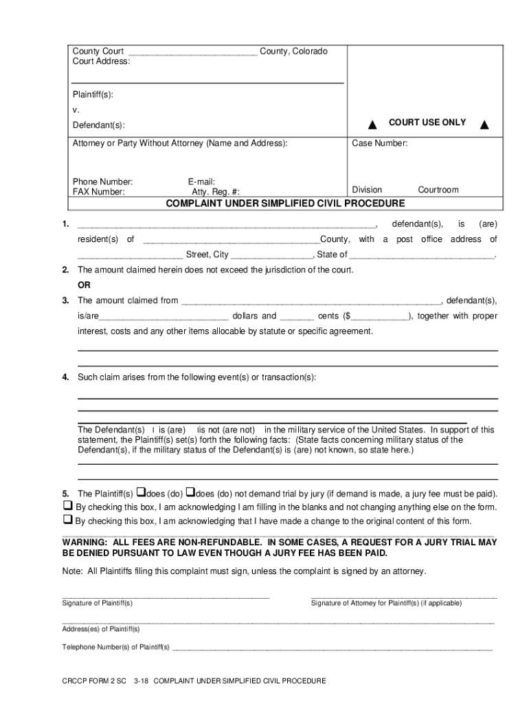  Crccp No 3 Sc R318 Answer under Simplified Civil Procedure 2018-2024