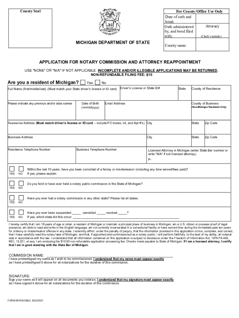  Office of the Great Seal Michigan Notary Public Application &amp; Instructions 2021-2024