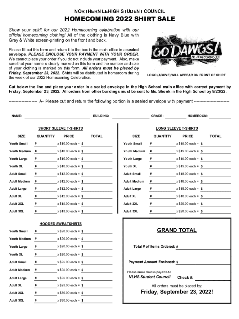 H S Student Council Online Spirit Wear Sale  Form