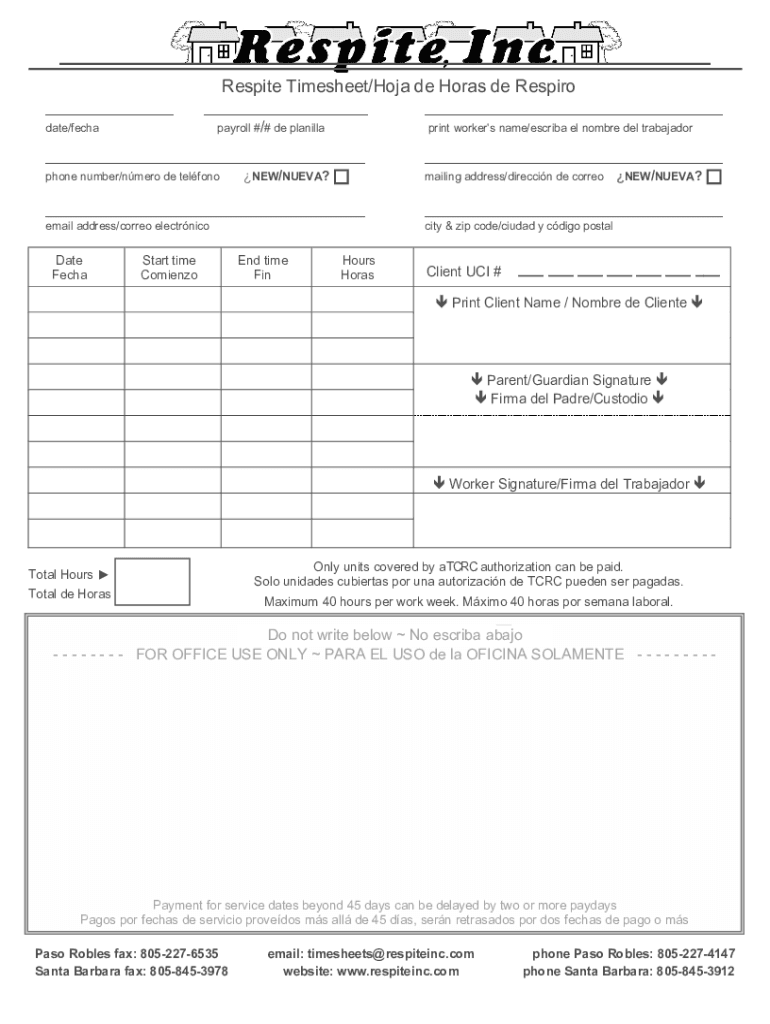 SELF SERVICE RESPITE TIMESHEET  Form