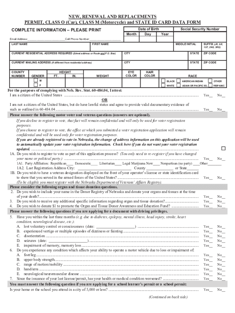  Permit Data FormMotor Vehicles Government Form in Nebraska 2022-2024