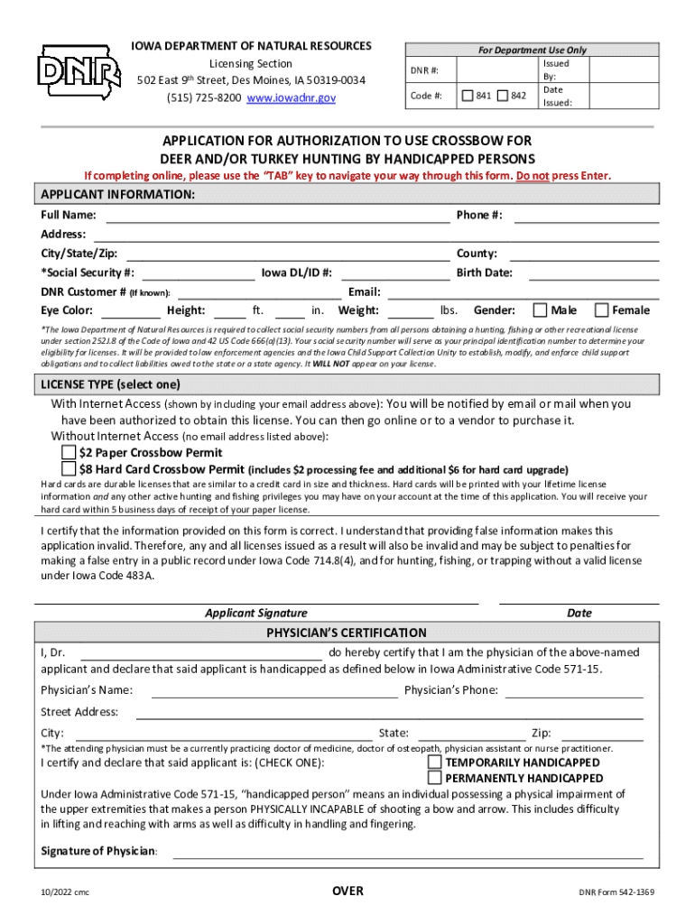  Iowa Dnr Crossbow Permit Form Fill Out and Sign 2022-2024