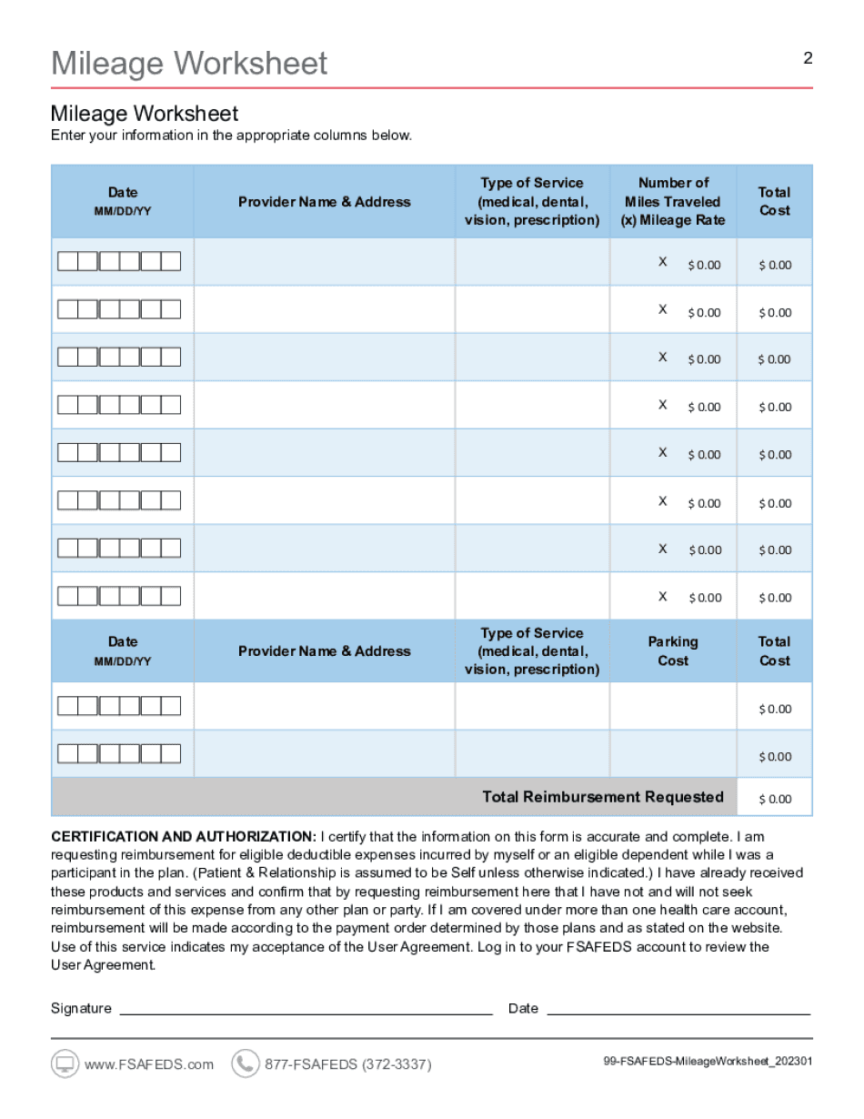  Fsa Mileage Worksheet Fill Out &amp;amp; Sign Online 2023-2024