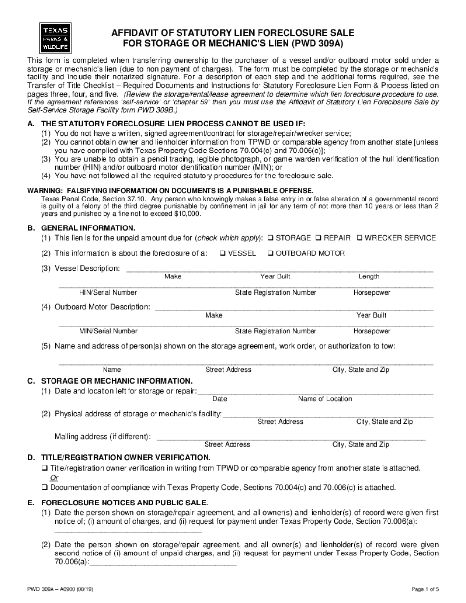  Form 1062 Affidavit for Mechanic Lien Title 2019-2024