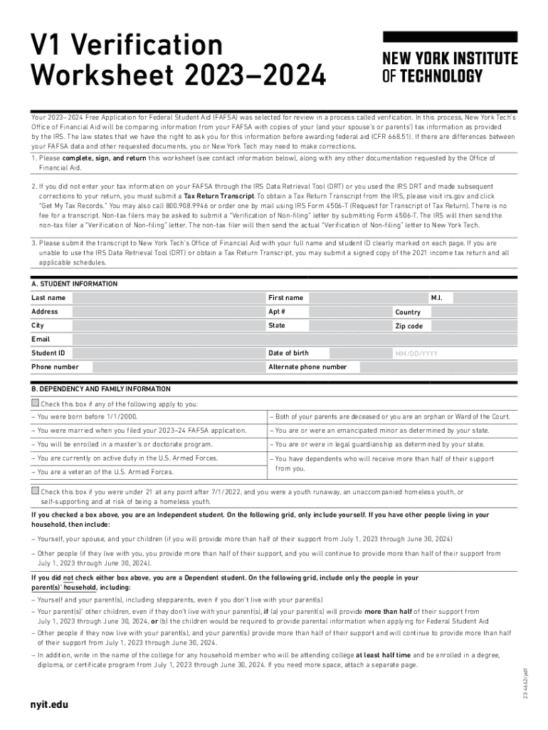 V1 Verification Worksheet 20232024  Form