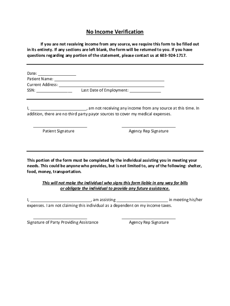 If You Are Not Receiving Income from Any Source, We Require This Form to Be Filled Out