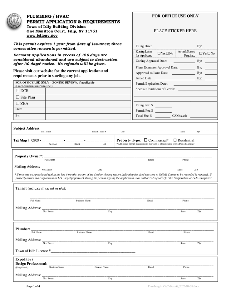 PLUMBING HVAC PERMIT APPLICATION &amp; REQUIREMENTS  Form