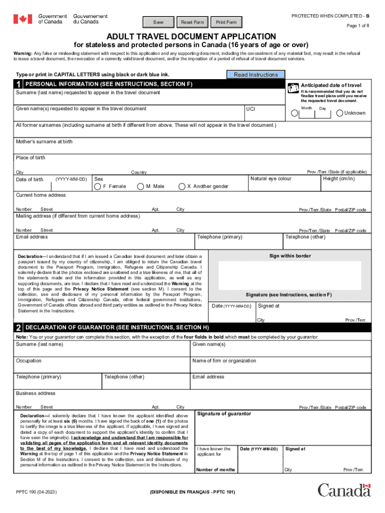  Pptc190 PDF Save Reset Form PROTECTED WHEN COMPLETED 2023-2024