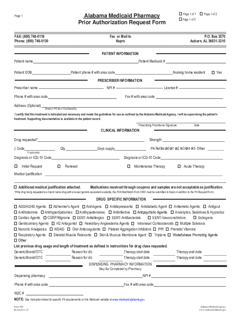  Alabama Medicaid Prior Rx Authorization Form EForms 2023-2024