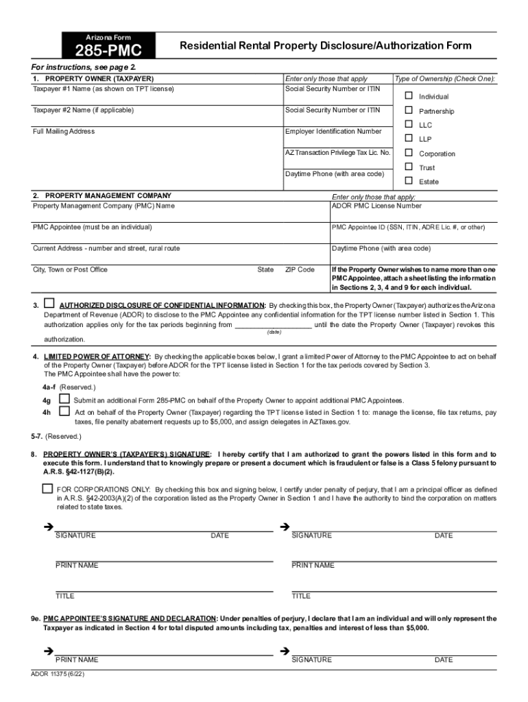  Residential Rental Property DisclosureAuthorization Form 2022-2024
