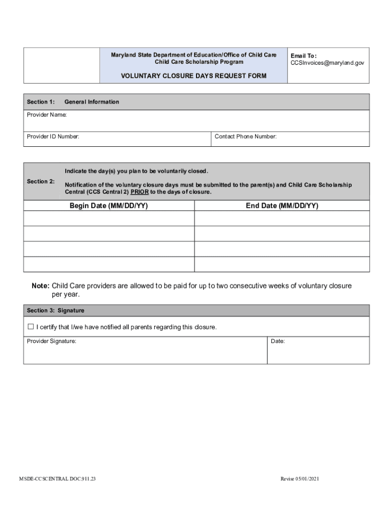  Voluntary Closure Days Request FormEnglish Closure Form 2021-2024