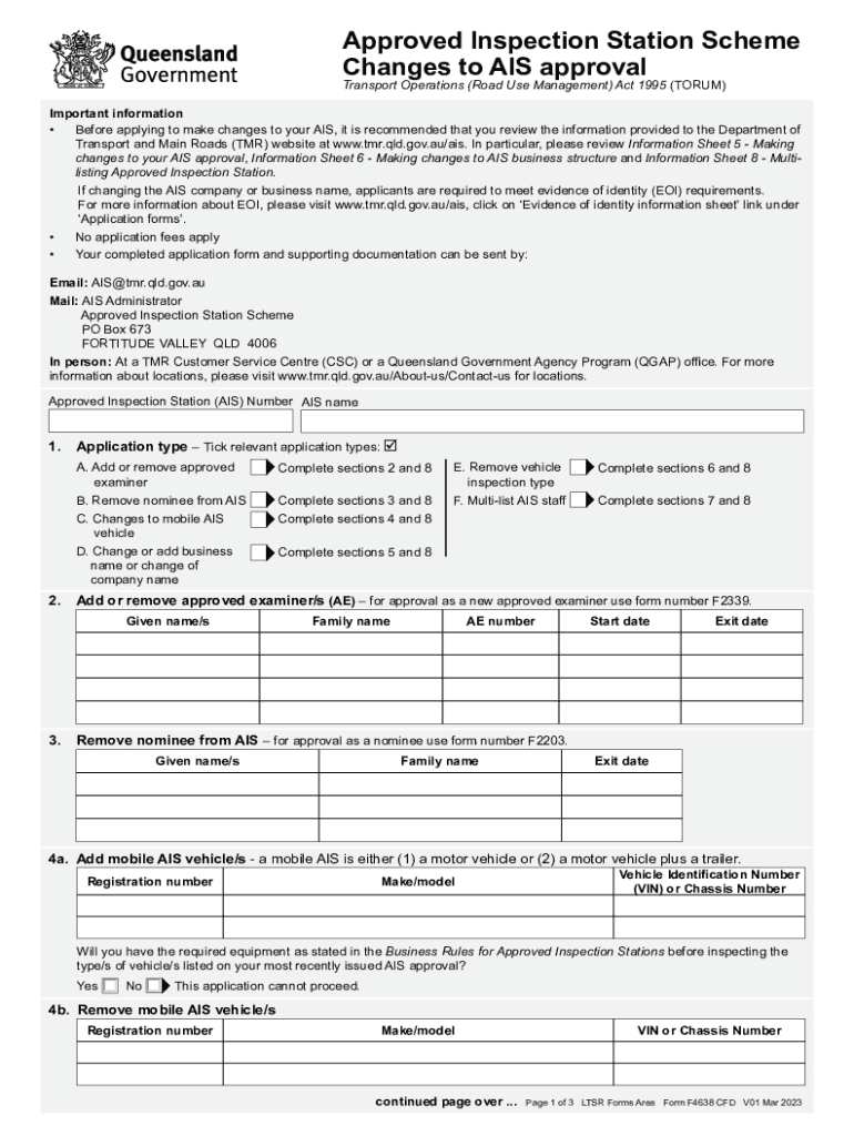  Approved Inspection Station Scheme Changes to AIS Approval 2023-2024