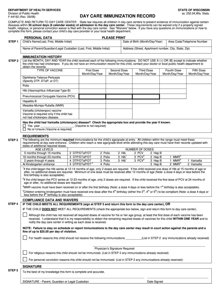  Wi Care Immunization Record 2008