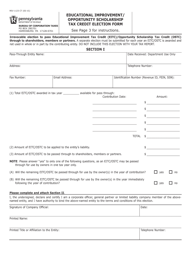  Educational ImprovementOpportunity Scholarship Tax Credit Election Form REV 1123 FormsPublications 2015
