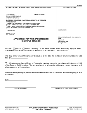  Application Writ Possession 2013-2024