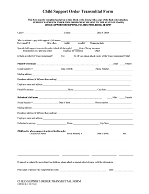 Child Support Order Summary Form Ada County
