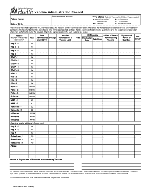 Patient&#039;s Vaccines for Children Program Status Doh Wa  Form