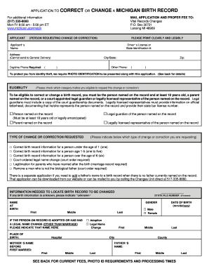 Application to Correct or Change a Michigan Birth Record  Form