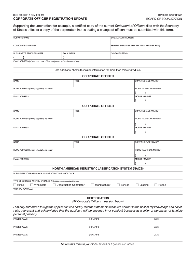  Corporate Officer Registration Update Boe Ca 2020