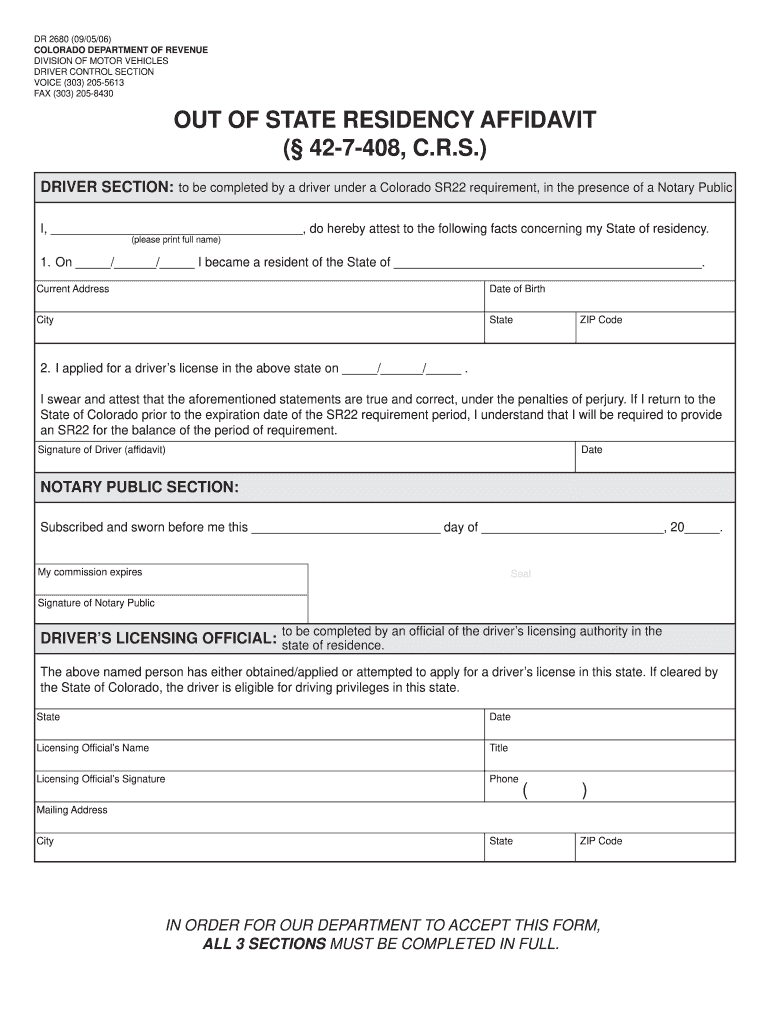 Colorado Out State Form
