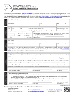 DOR 5423 Bill of Sale for Scrap Metal Operators Vehicles Ten Years or Older Without Title Dor Mo  Form