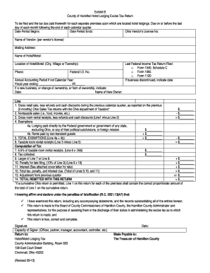 Exhibit B County of Hamilton Hotel Lodging Excise Tax Return to Be Filed and the Tax Due Paid Therewith for Each Separate Premis  Form