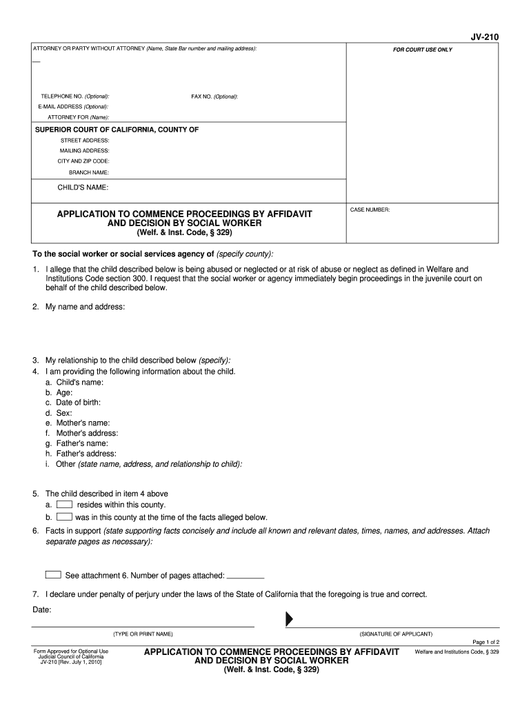 Jv 210 California Forms