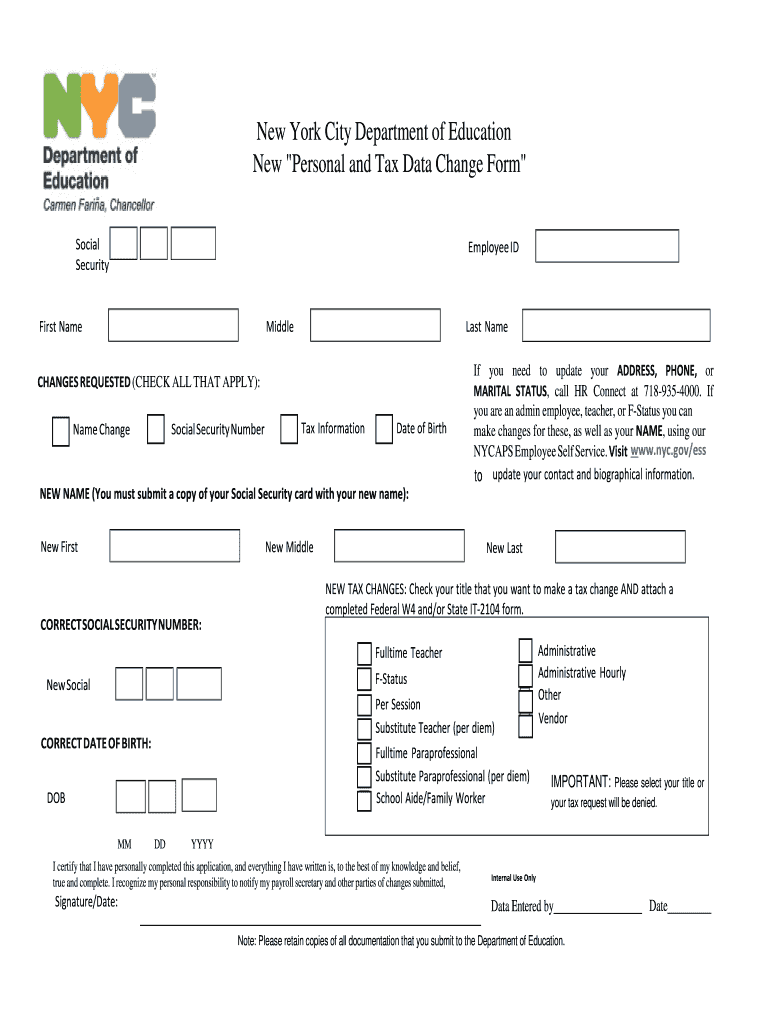 Get and Sign Personal and Tax Data Change Form 