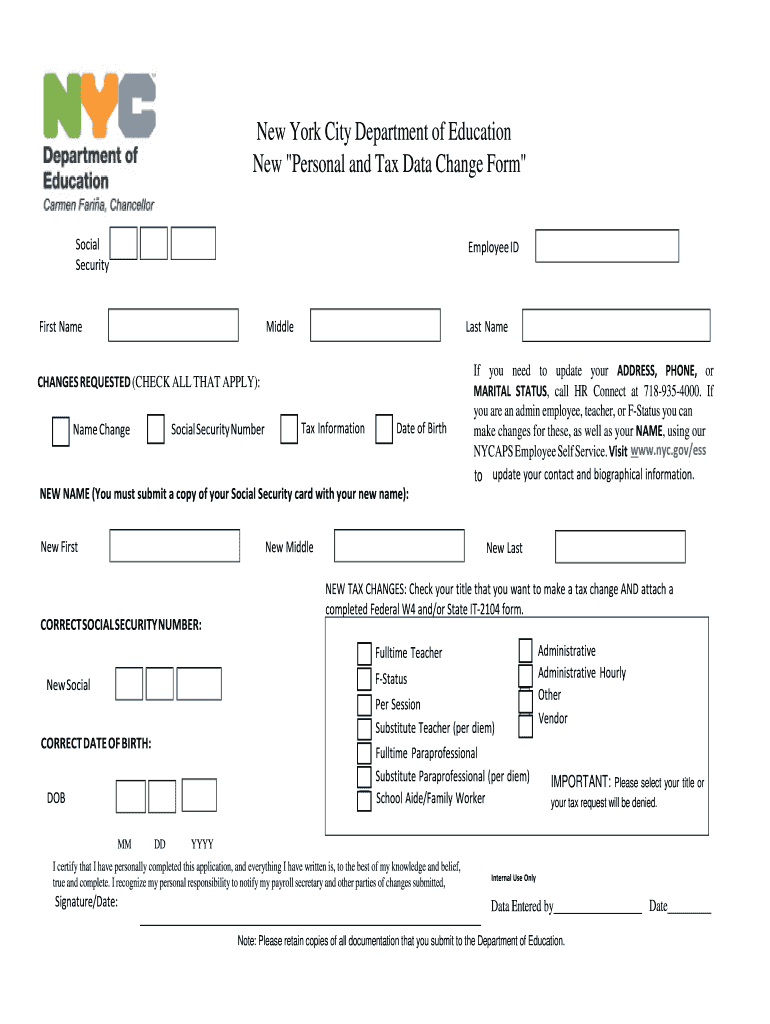 Personal and Tax Data Change Form