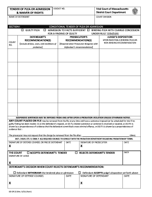  Massachusetts Tender of Plea Form 2015