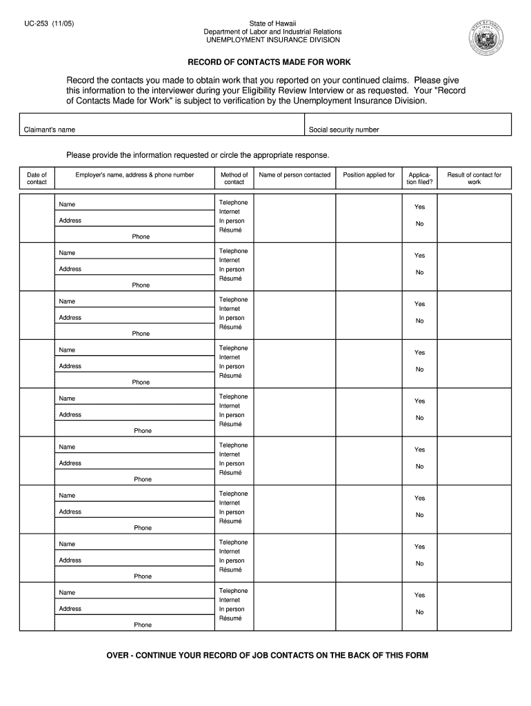 Record of Contacts Made for Work  Form