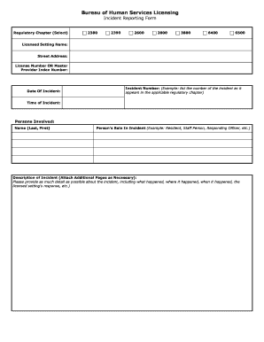  Bureau of Human Services Licensing Incident Reporting Form 2012
