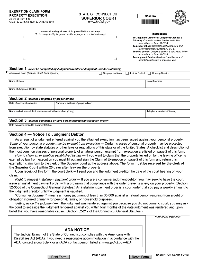  Claim for Homeowners Property Tax Exemption Connecticut Form 2013
