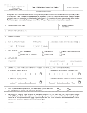 TAX CERTIFICATION STATEMENT  Form