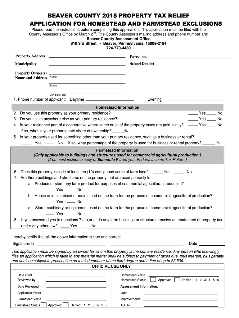  Beaver County Homestead Exemption 2015