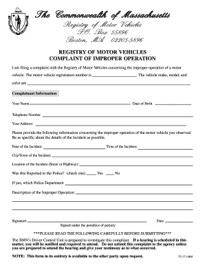 Complaint of Improper Operation Form Cityofboston