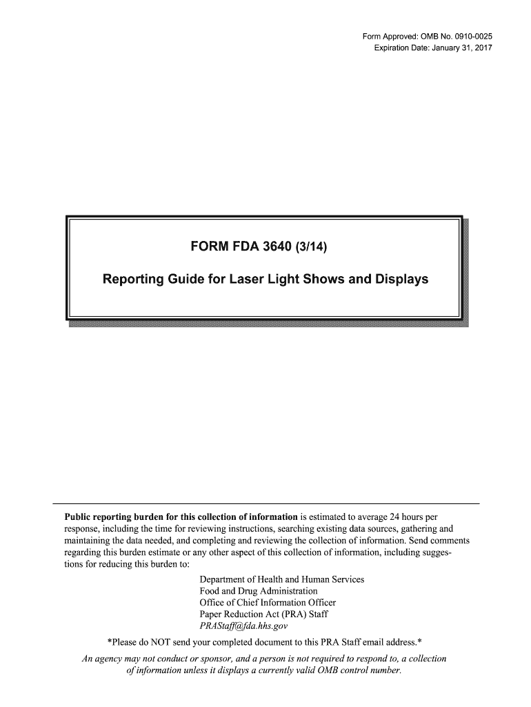  FORM FDA 3640 Reporting Guide for Laser Light Shows and Displays Fda 2012