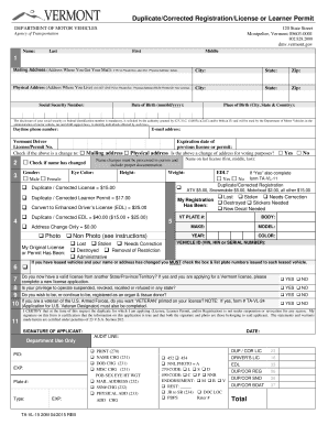 TA VL 15 Dmv Vermont  Form