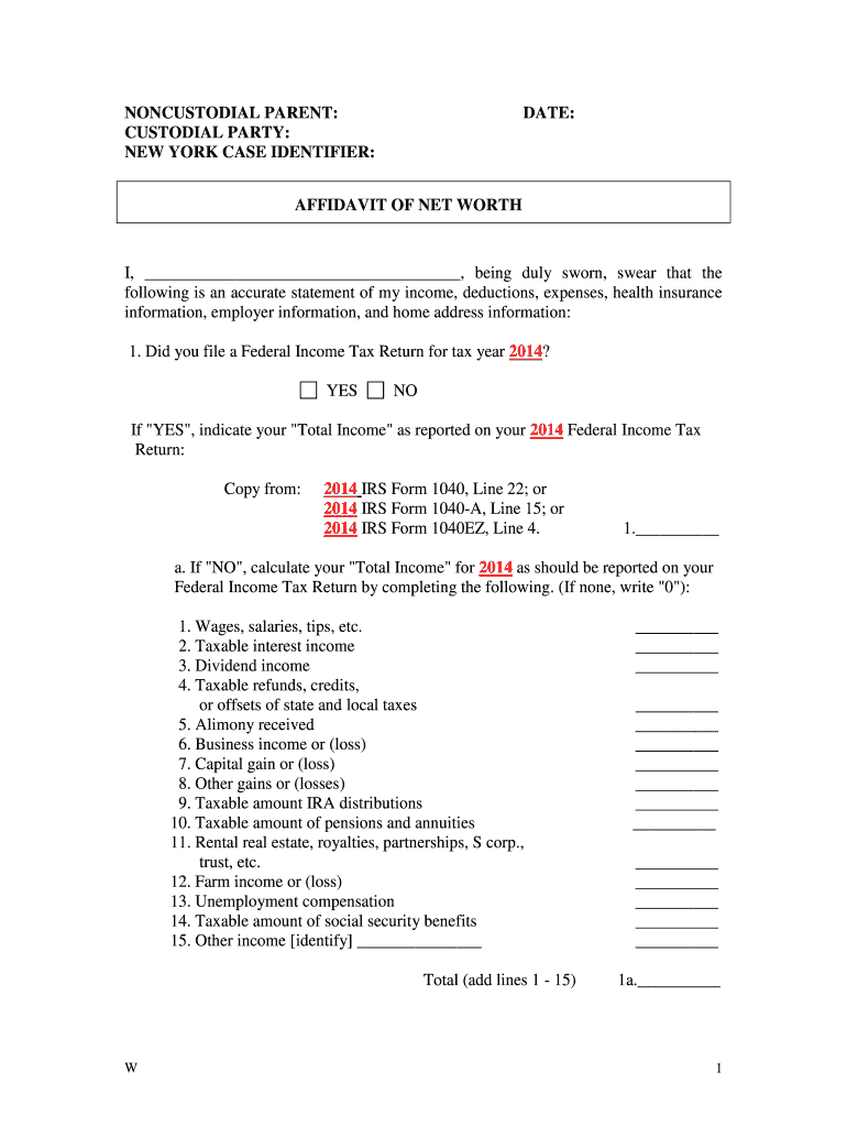 Affidavit Net Worth  Form