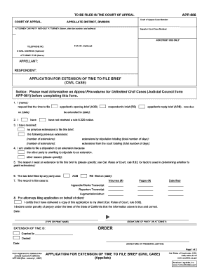  App 006 Application for Extension of Time to File Brief Civil Case Alpine Courts Ca 2017